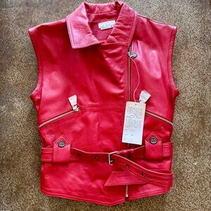 Lew Magram Red Leather Vest; NWT Size Small; Vintage